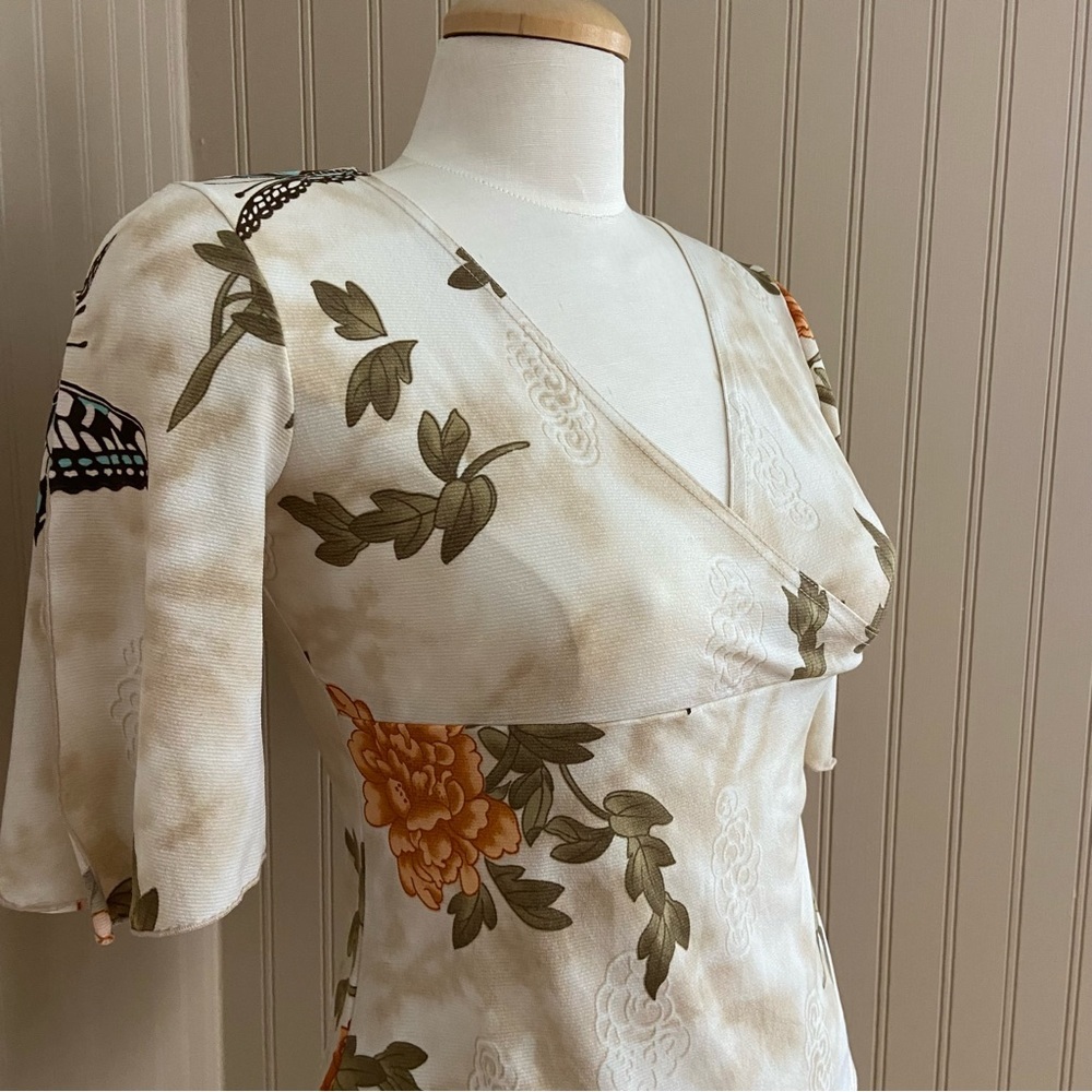 Vintage 90s Y2K 725 Floral & Butterfly Wrap Top Blouse Women’s Medium - Picture 2 of 7